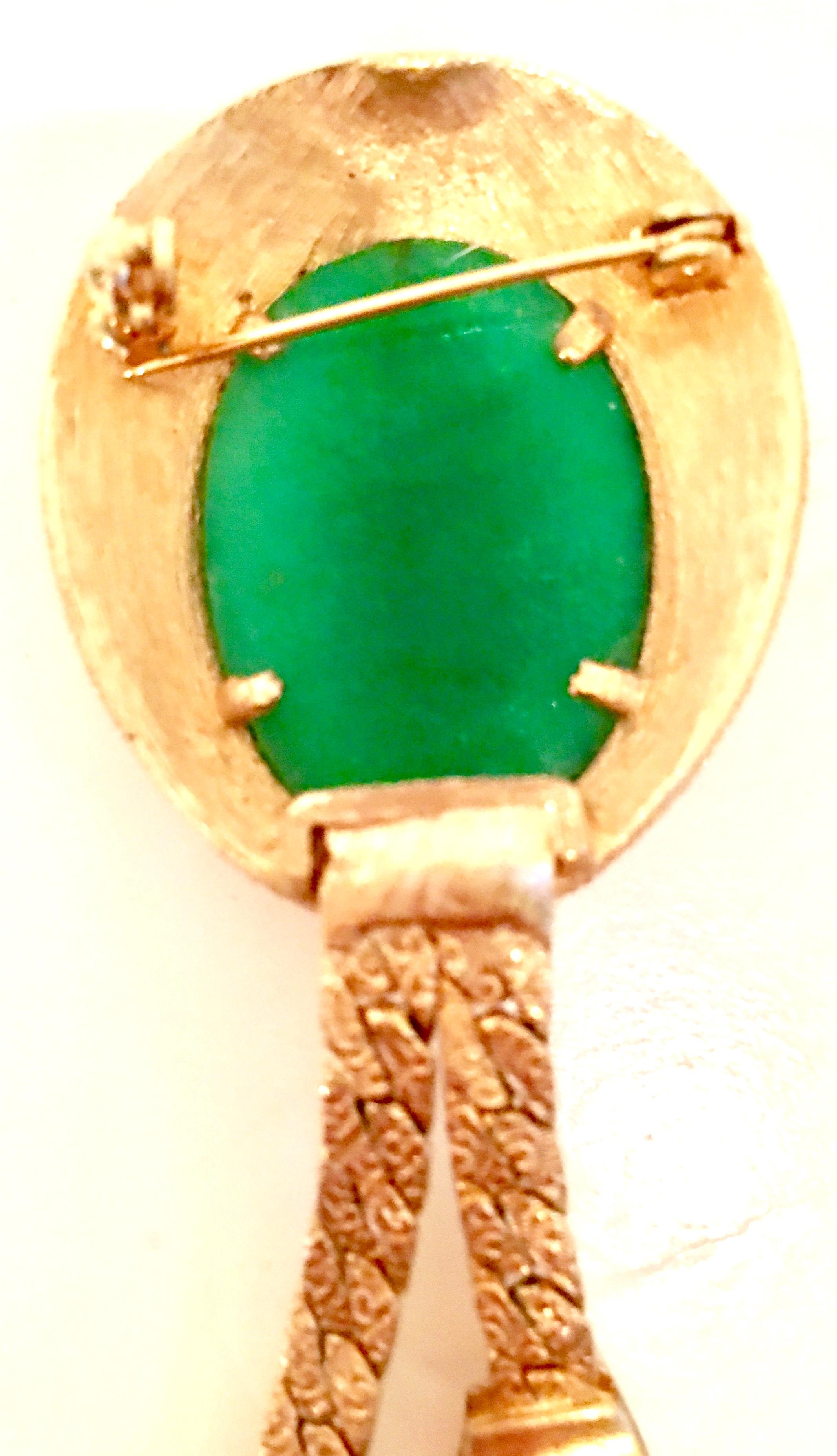 Vintage Gold & Glass Jade Fringe Tassel Brooch 4