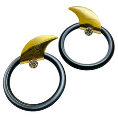 Boucles d'oreilles vintage en verre doré, grandes boucles d'oreilles modernistes pour défilé de mode