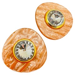 Pendientes de clip de diseño de pasarela masiva de cristal dorado vintage