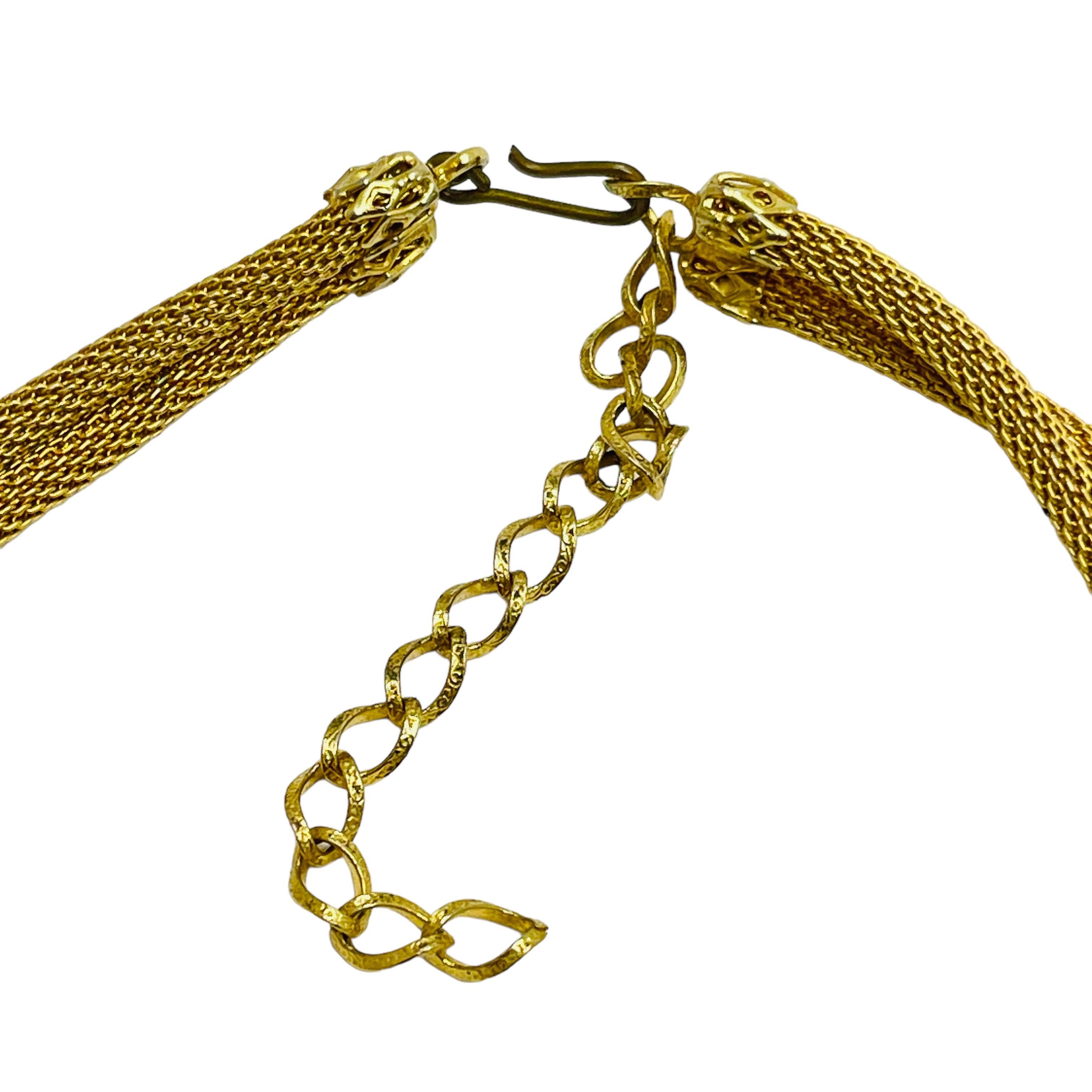 Vintage gold glass mesh choker designer necklace In Good Condition For Sale In Palos Hills, IL