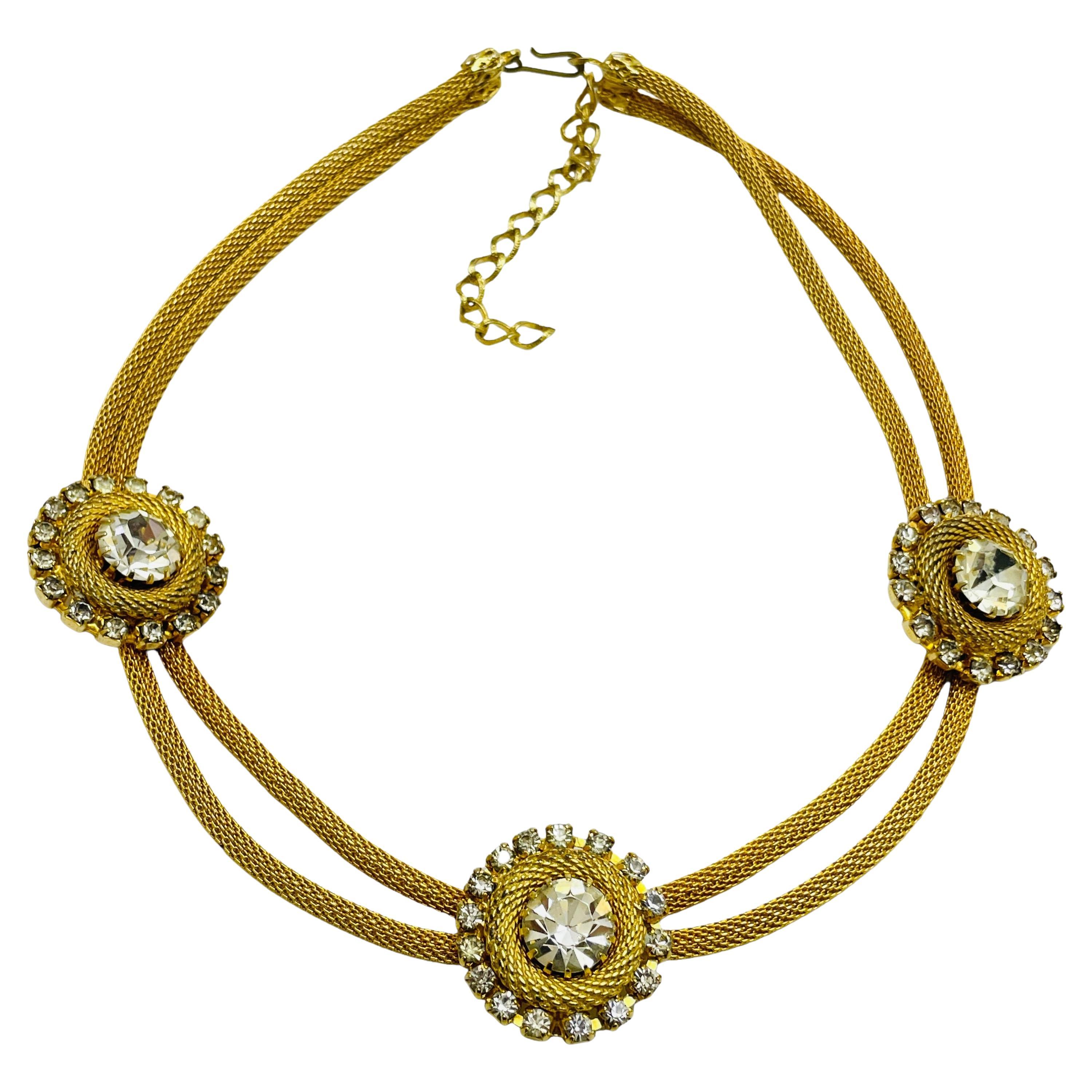 Vintage gold glass mesh choker designer necklace For Sale