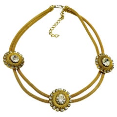 Vintage gold glass mesh choker designer necklace