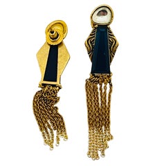 Vintage gold glass pierced dangle chains 80’s earrings