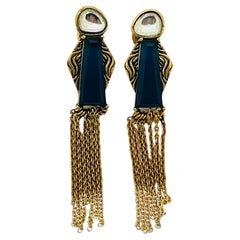 Vintage gold glass pierced dangle chains 80’s earrings  
