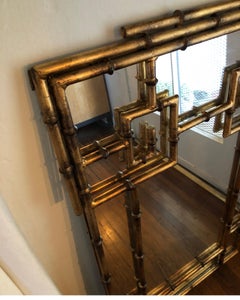Vintage Gold Greek Key Chinese Chippendale Faux Bamboo Mirror