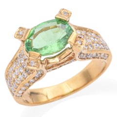 Vintage Gold Green 2.70ct Cuprian Elbaite Tourmaline & Diamond Statement Ring