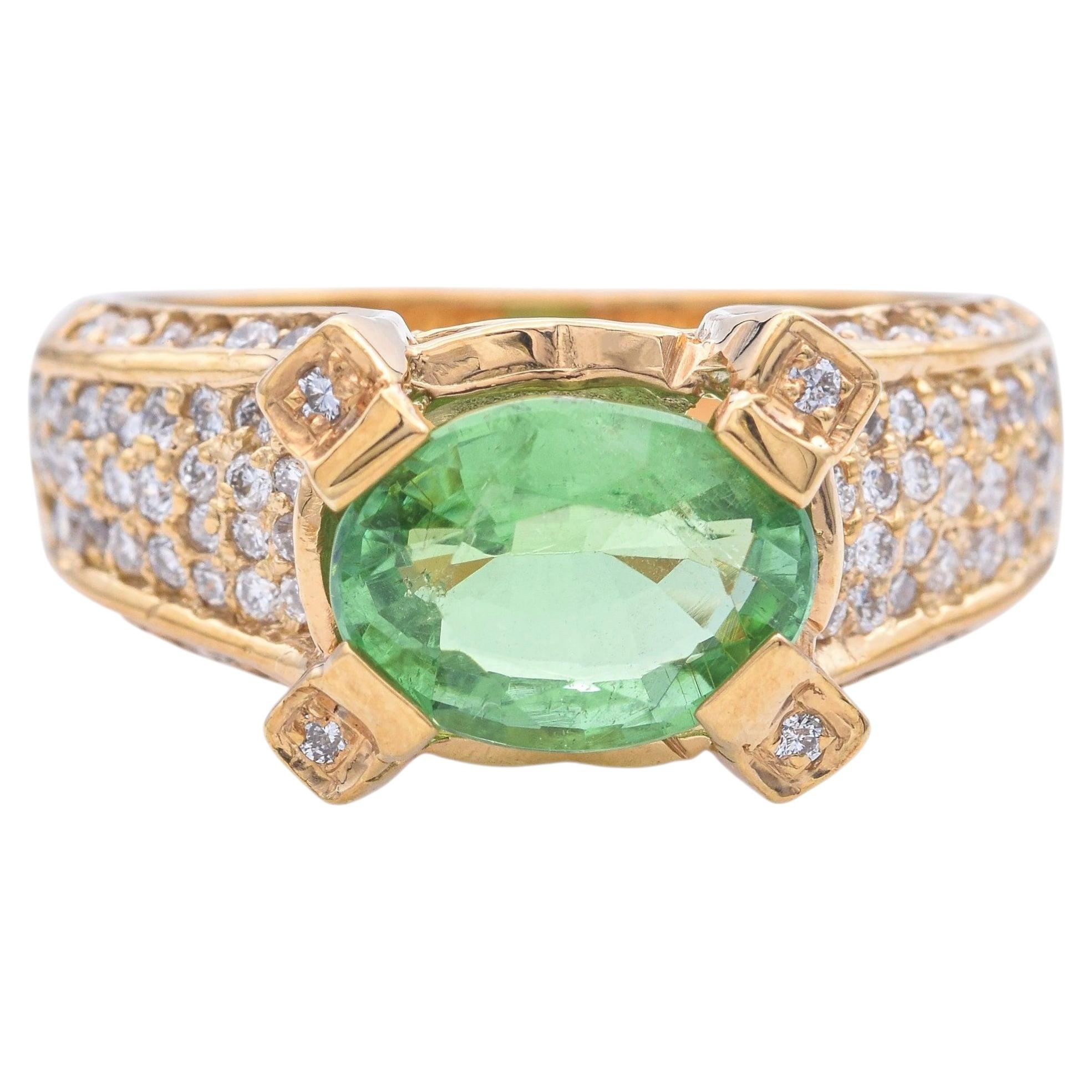 Vintage Gold Grün 2,70ct Cuprian Elbaite Turmalin & Diamant Statement Ring