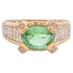 Vintage Gold Green 2.70ct Cuprian Elbaite Tourmaline & Diamond Statement Ring