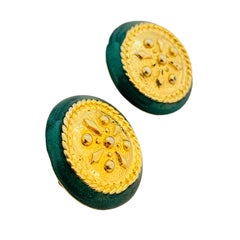 Vintage gold green enamel designer runway clip on earrings