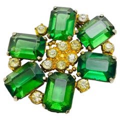 Vintage gold green glass designer brooch