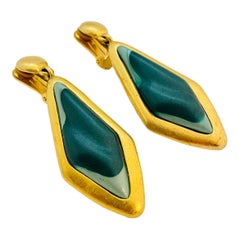 Vintage gold green long dangle earrings