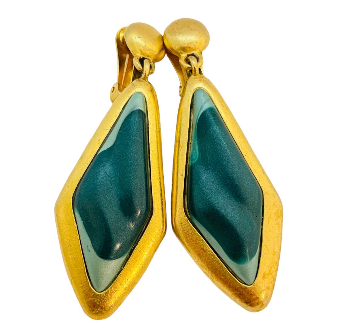 Women's Vintage gold green long dangle earrings For Sale