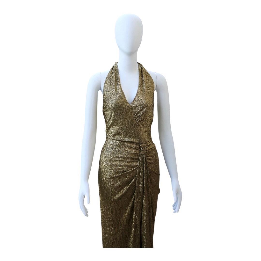 Vestido dorado vintage con escote halter - As Seen on Jane The Virgin en Excelente estado para la venta en Dallas, TX