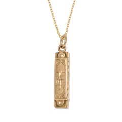 Vintage Gold Harmonica Charm Pendant