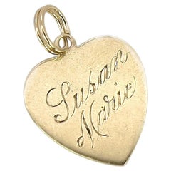 Vintage Gold Heart Charm, Pendant, Susan Marie, 7-17-61, 14K, Circa 1960s