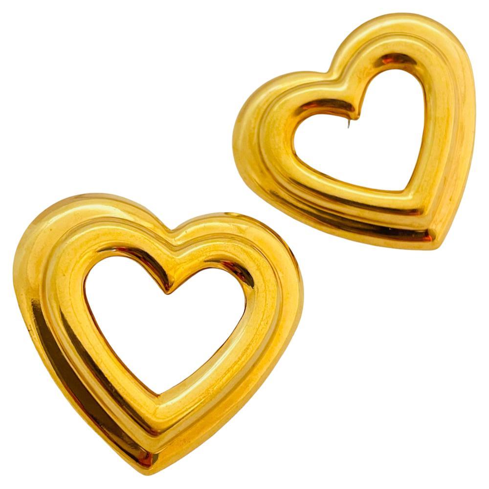 Vintage gold heart designer earrings For Sale