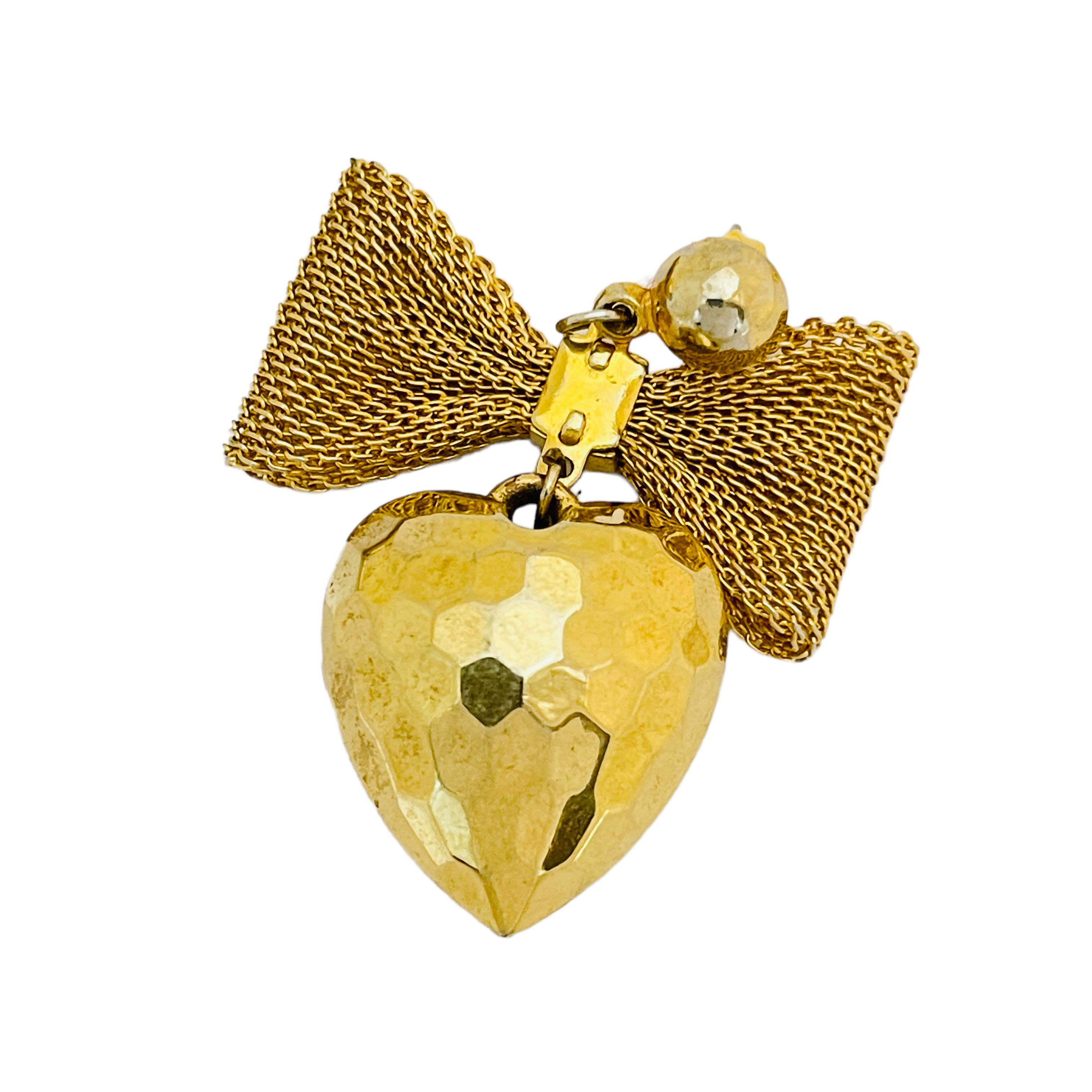 gold bow heart earrings