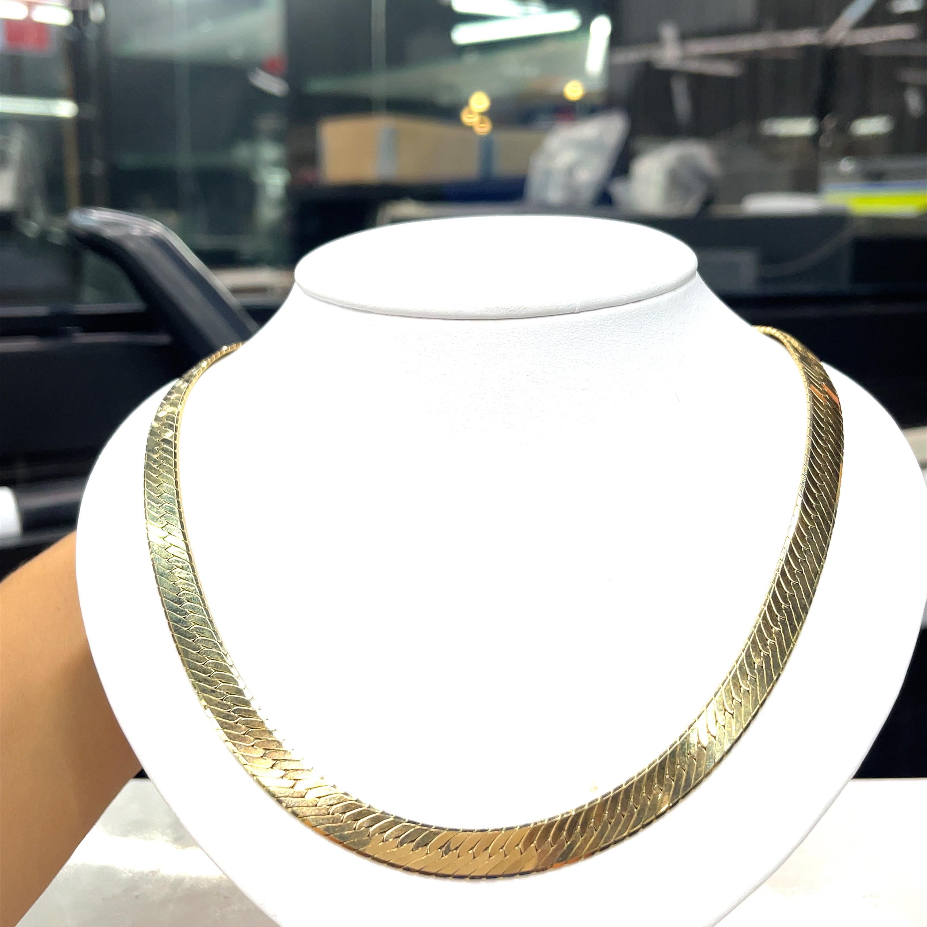 Vintage Gold Herringbone Chain Necklace 
