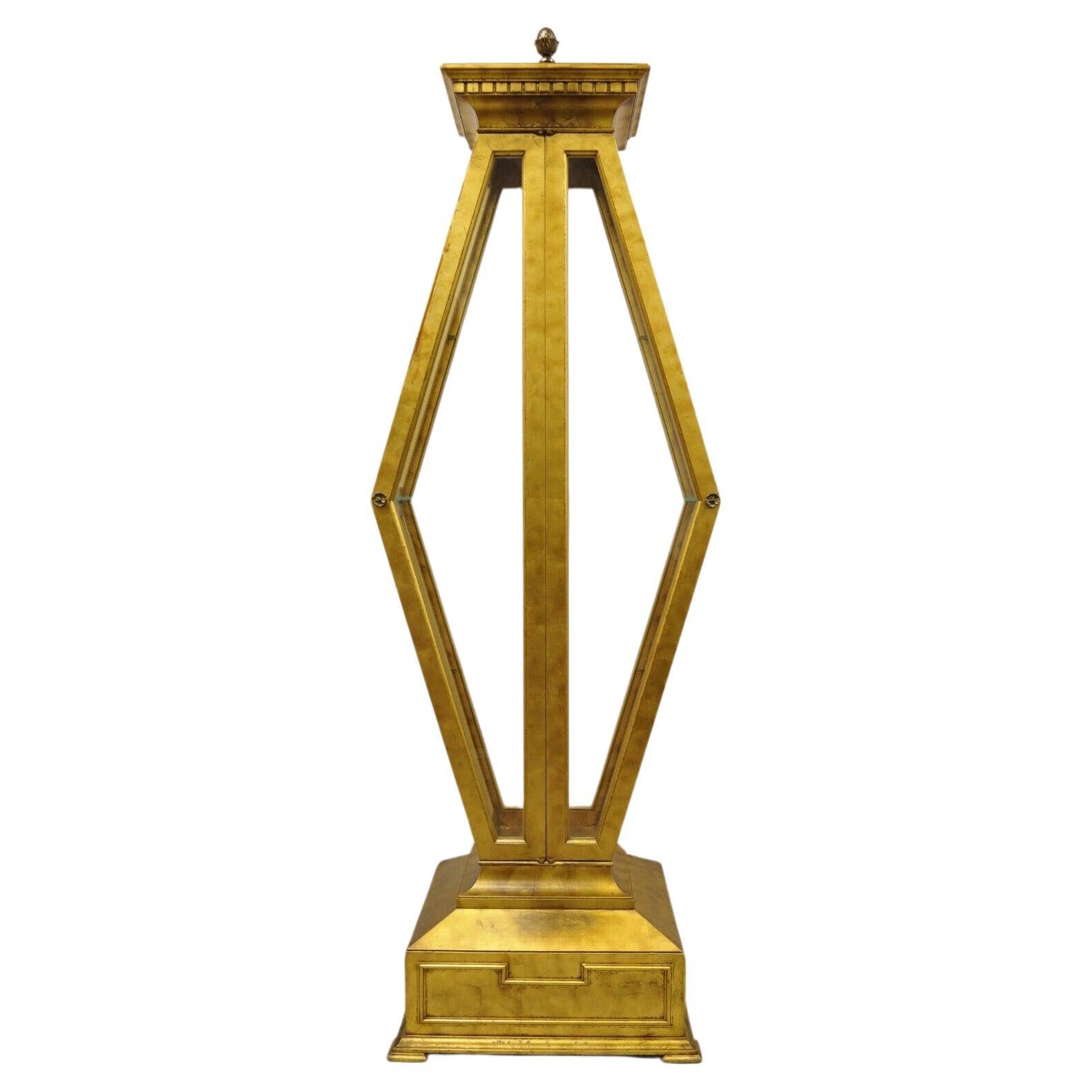 Vitrina vintage dorada con forma de diamante Hollywood Regency