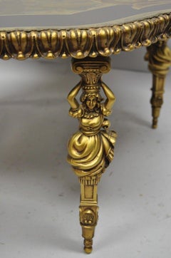 Vintage Gold Hollywood Regency French Style Female Figural Metal Coffee Table