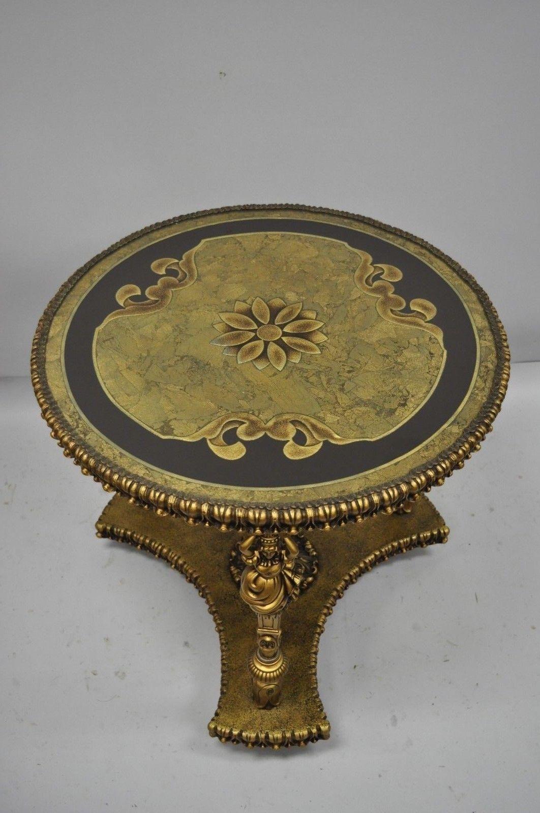 Table d'appoint vintage en métal doré de style Hollywood Regency français avec figure féminine figurative 4
