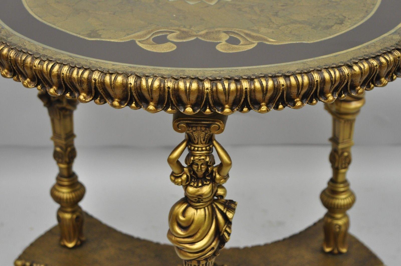 Milieu du XXe siècle Table d'appoint vintage en métal doré de style Hollywood Regency français avec figure féminine figurative