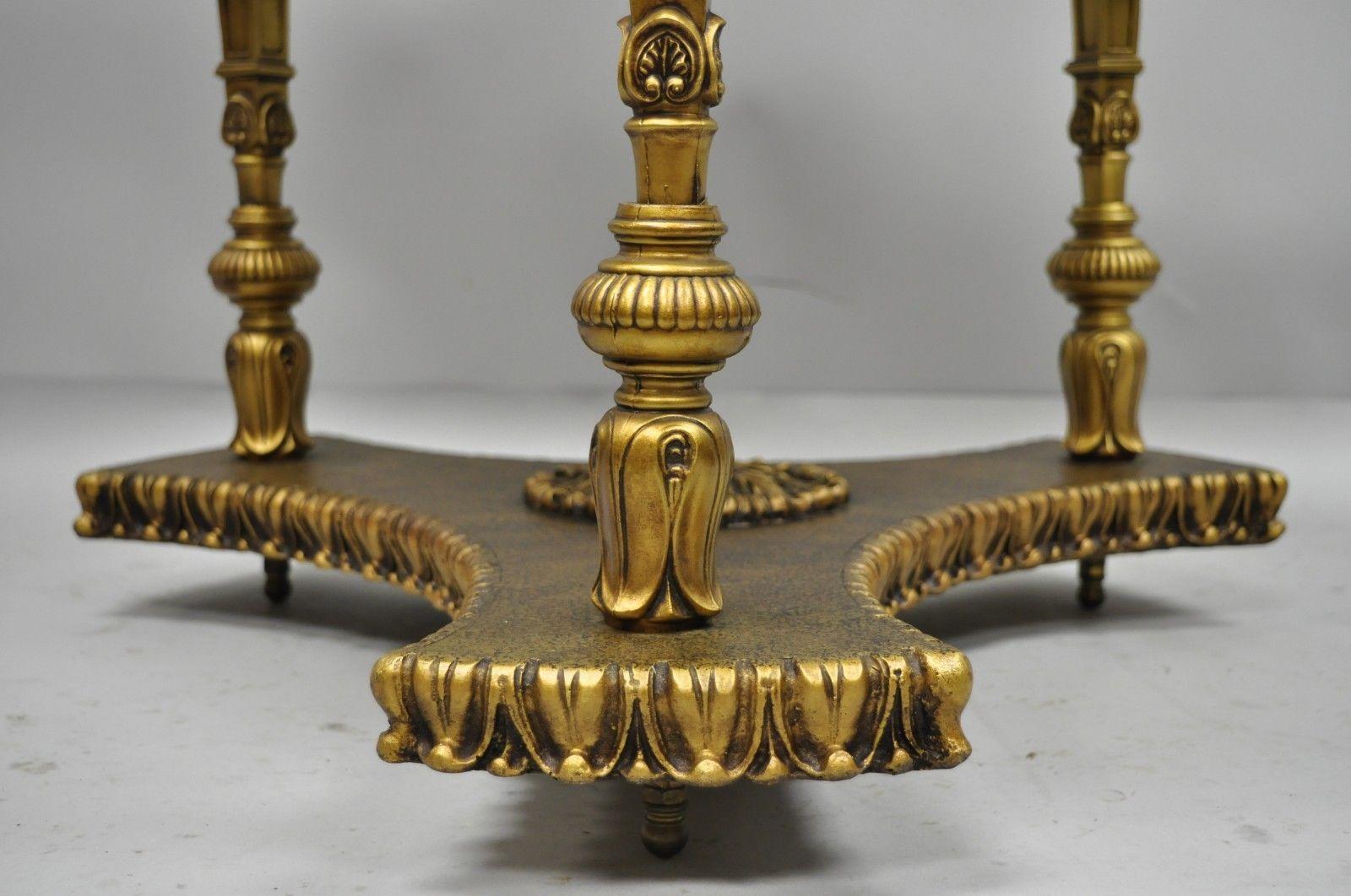 Table d'appoint vintage en métal doré de style Hollywood Regency français avec figure féminine figurative 1