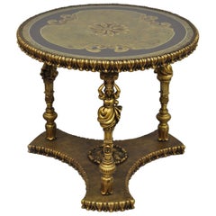 Table d'appoint vintage en métal doré de style Hollywood Regency français avec figure féminine figurative