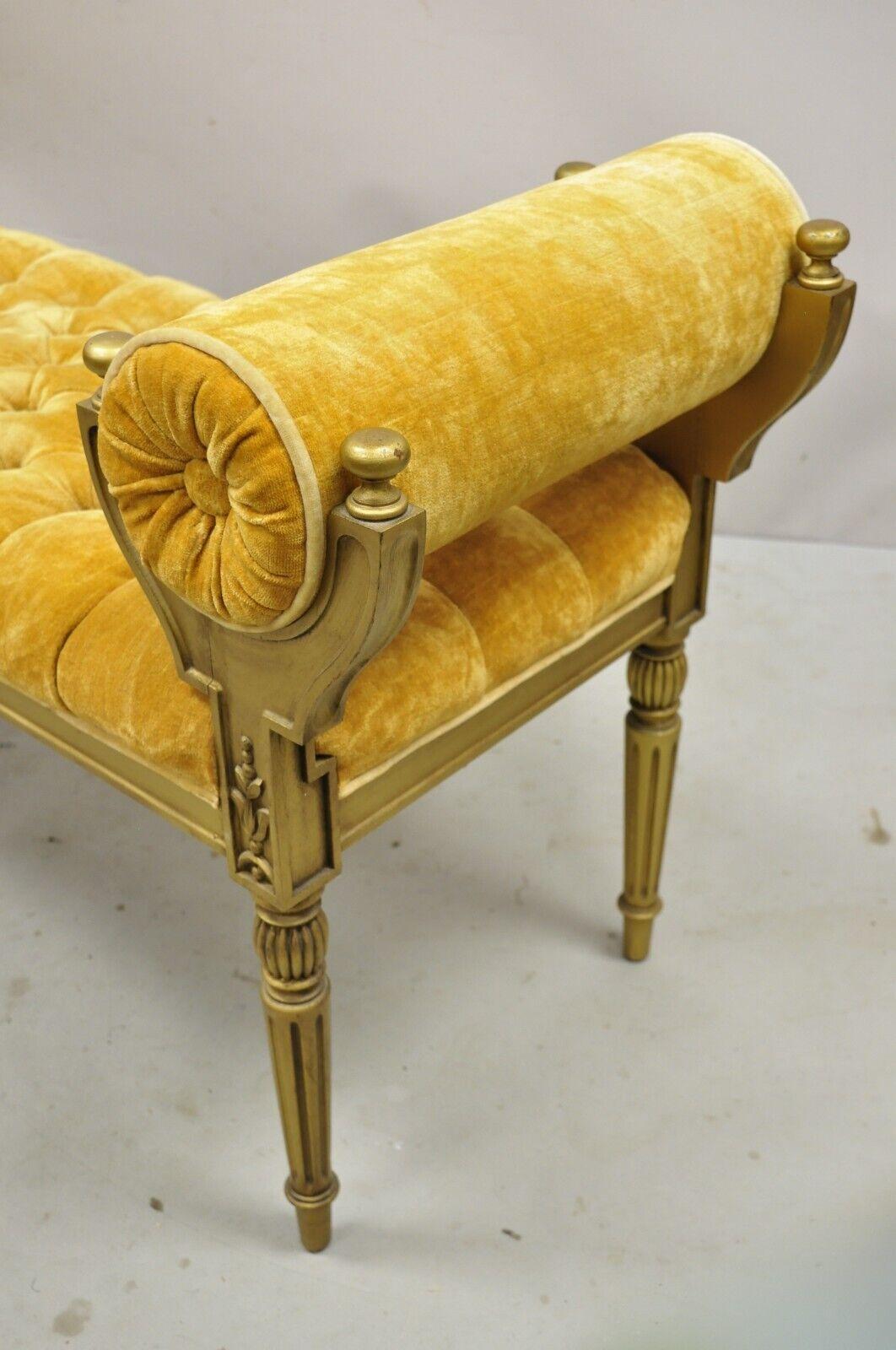 Vintage Gold Hollywood Regency French Style Window Bench with Tufted Upholstery 6