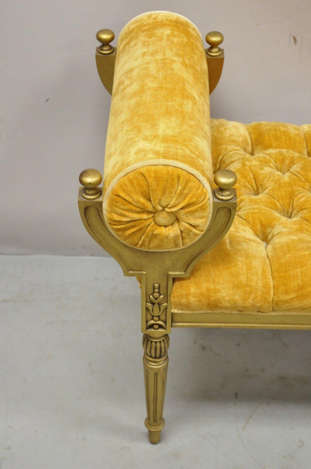 Vintage Gold Hollywood Regency French Style Window Bench with Tufted Upholstery 7