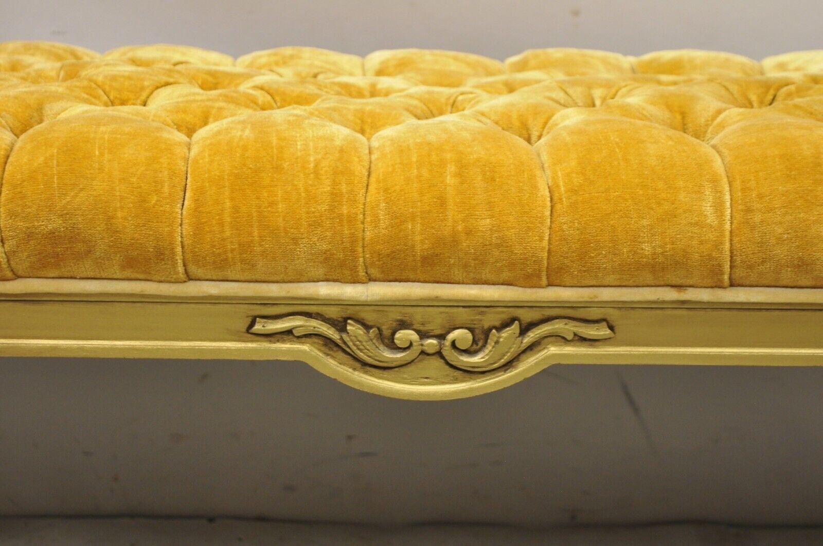 Vintage Gold Hollywood Regency French Style Window Bench with Tufted Upholstery 1