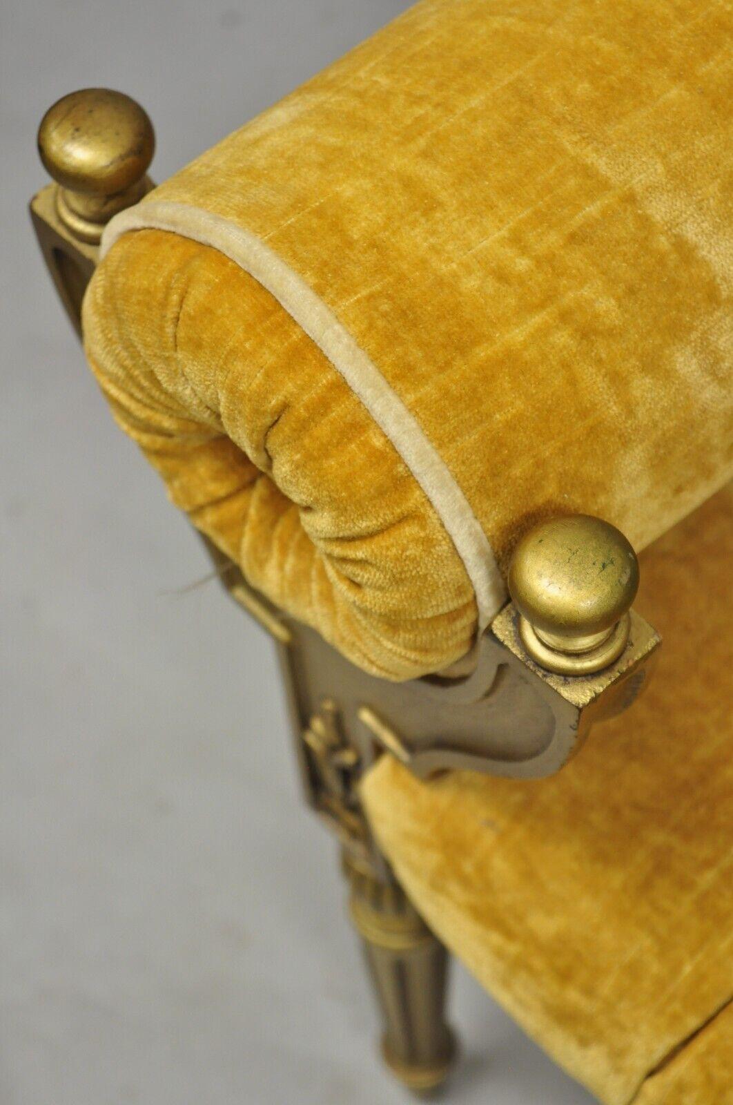 Vintage Gold Hollywood Regency French Style Window Bench with Tufted Upholstery 4