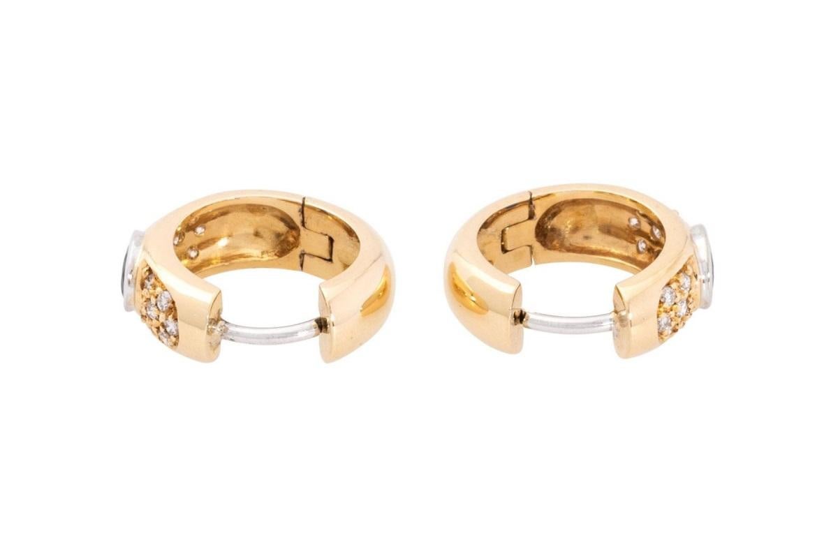 Women's or Men's Vintage gold hoop earrings with sapphires and diamonds. For Sale