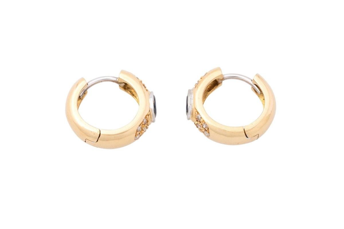 Vintage gold hoop earrings with sapphires and diamonds. For Sale 1
