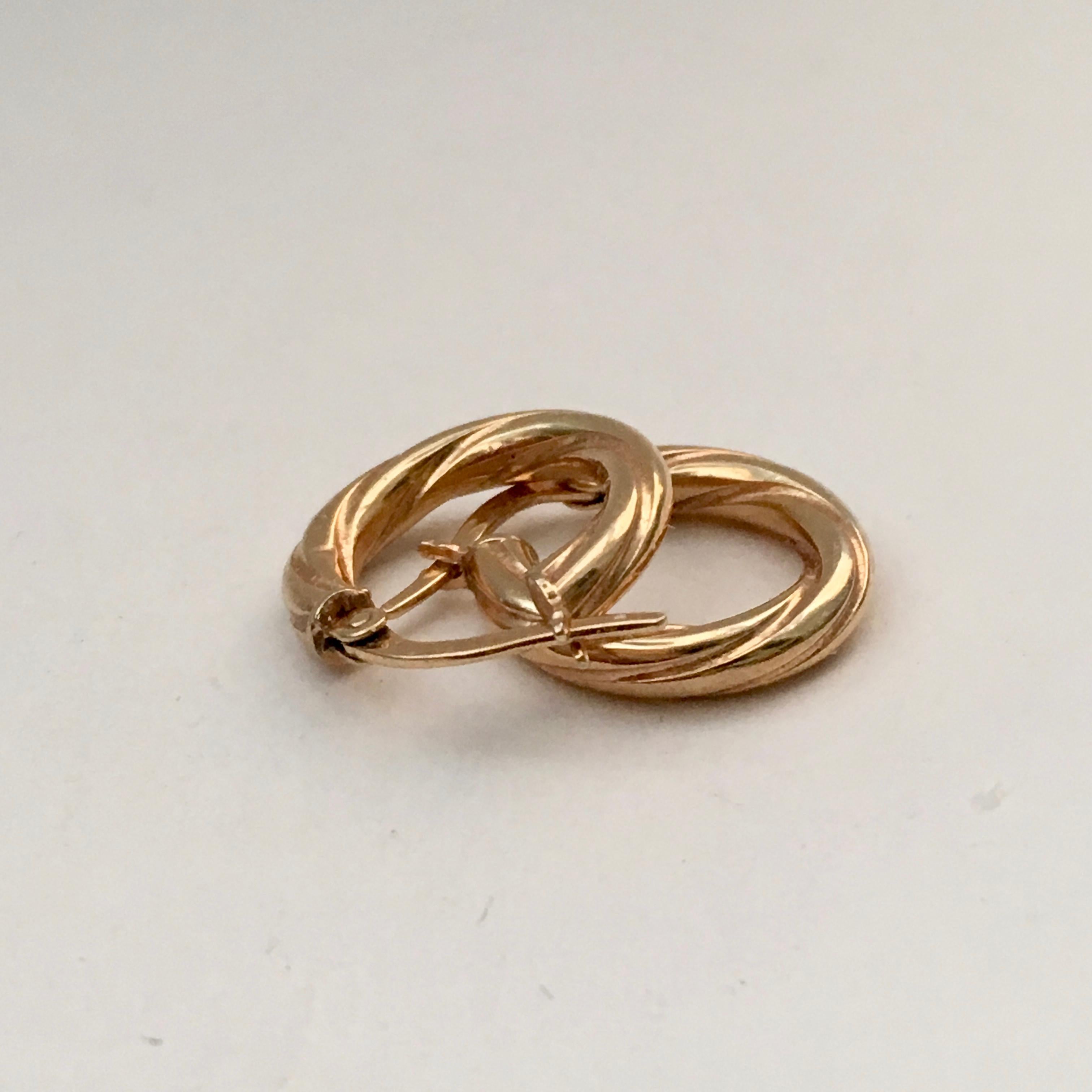 Vintage Gold Hoops Small Twisted Braided Hoop Earrings Yellow Gold For Sale 1