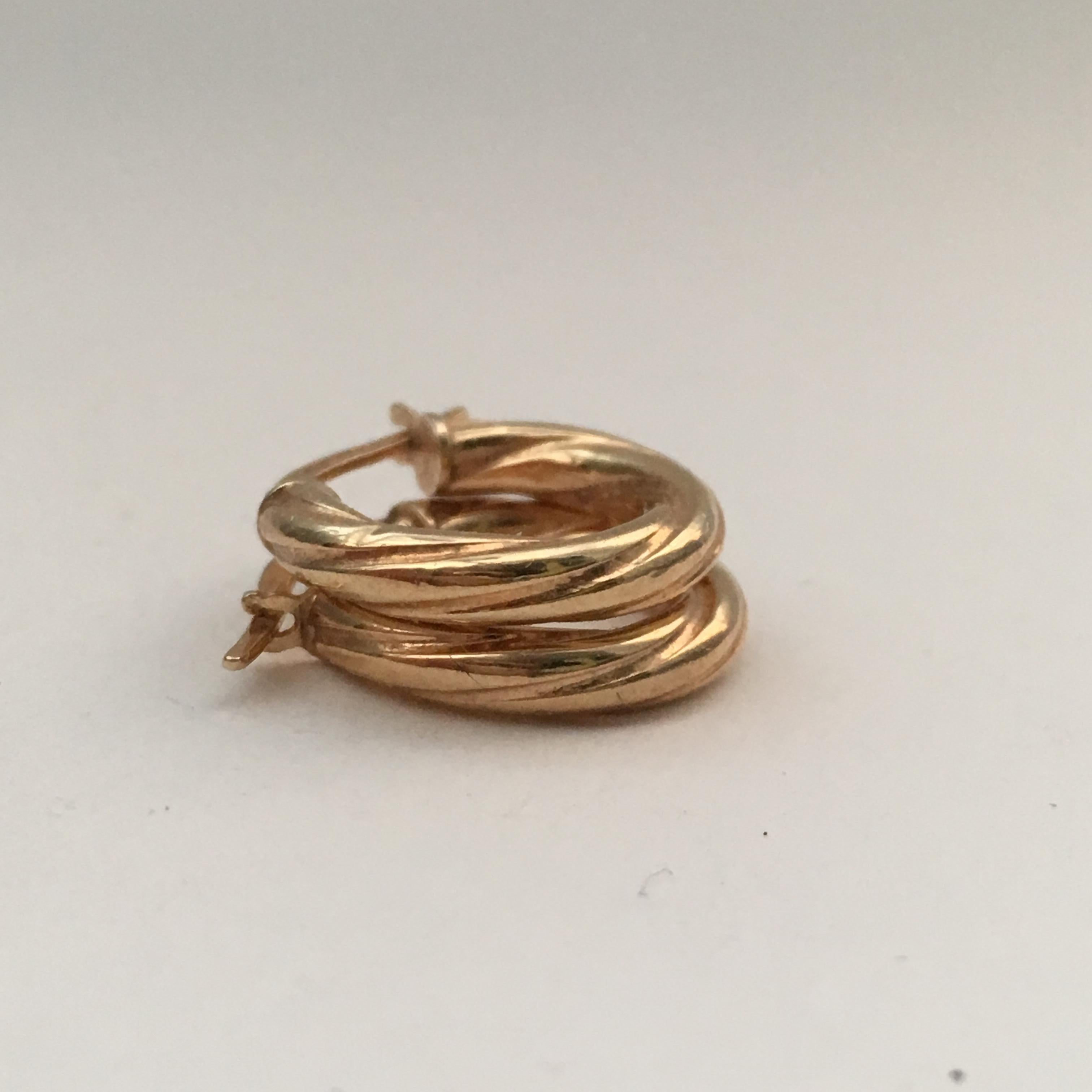 Vintage Gold Hoops Small Twisted Braided Hoop Earrings Yellow Gold For Sale 2