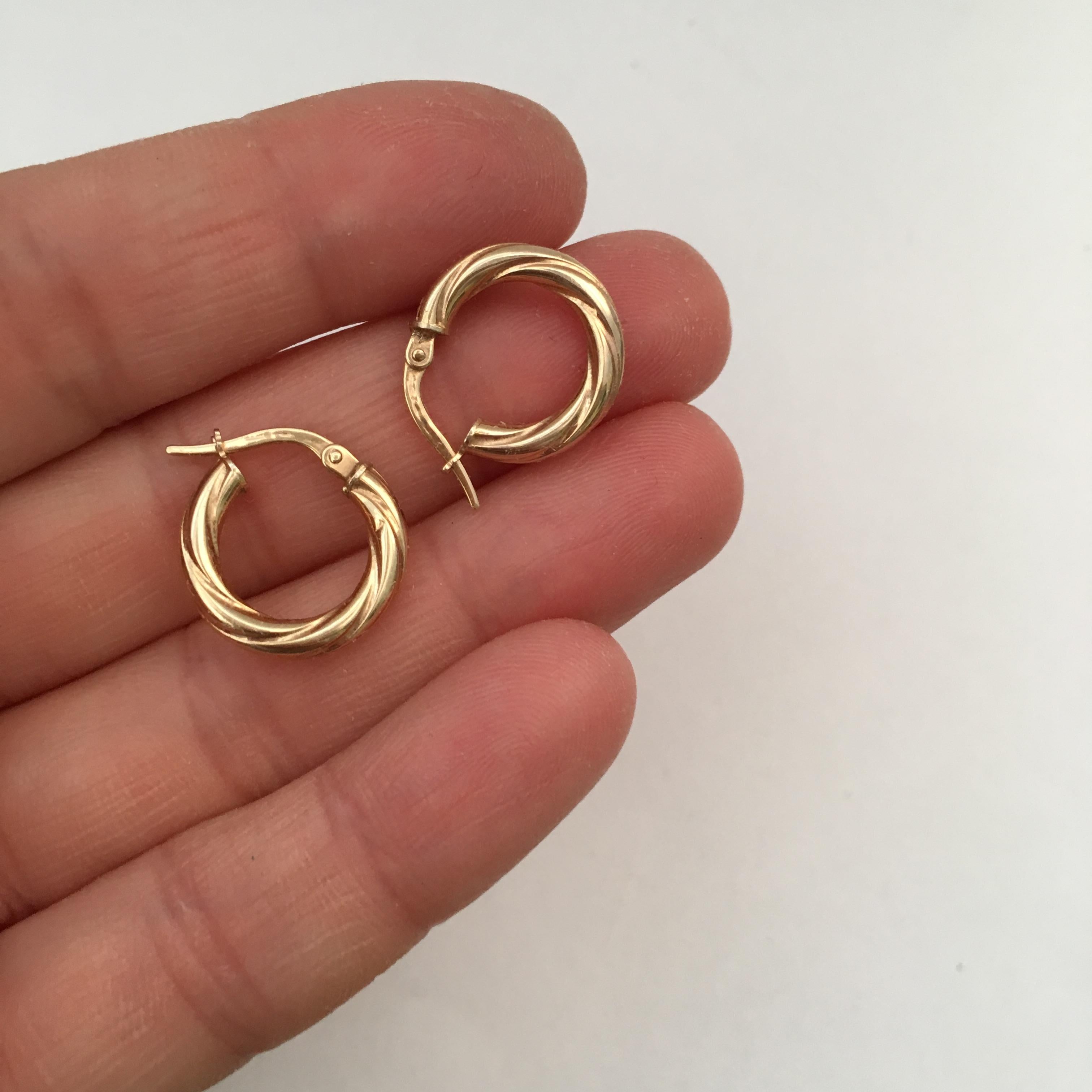 Vintage Gold Hoops Small Twisted Braided Hoop Earrings Yellow Gold For Sale 3