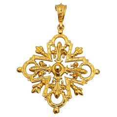 Vintage gold huge Maltese cross pendant necklace designer runway