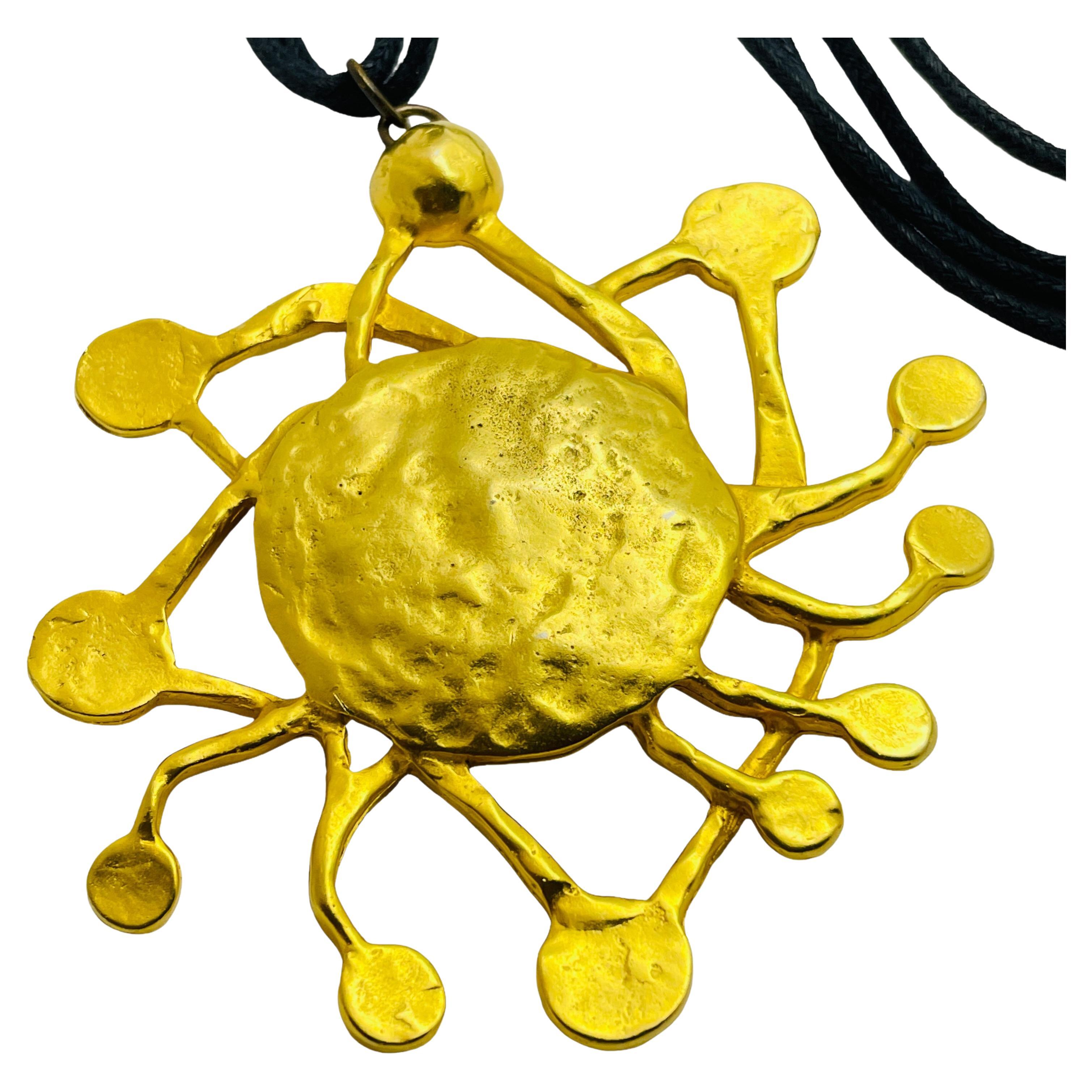 Vintage gold huge modernist abstract pendant designer runway necklace