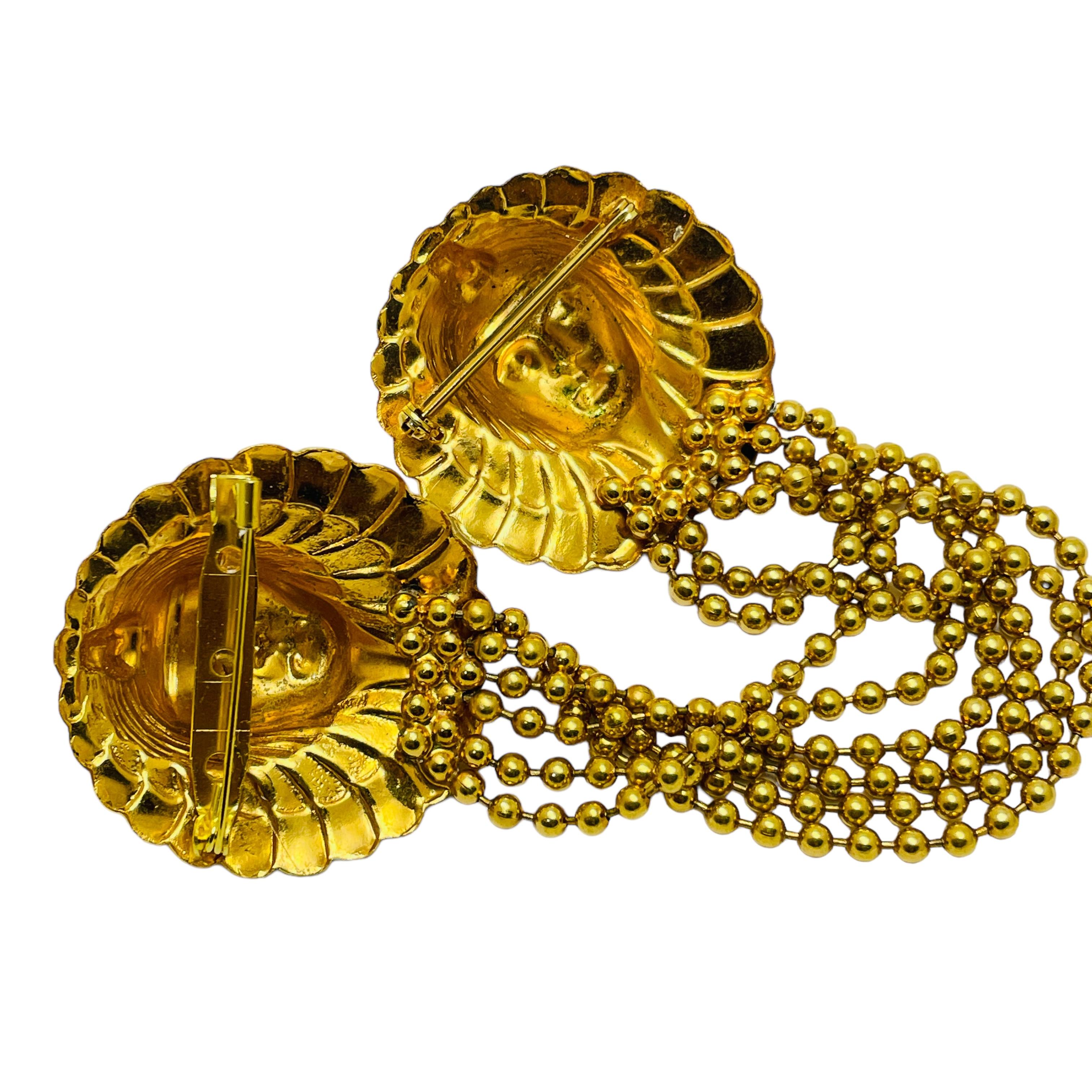 Vintage gold indian head double designer brooch In Good Condition For Sale In Palos Hills, IL