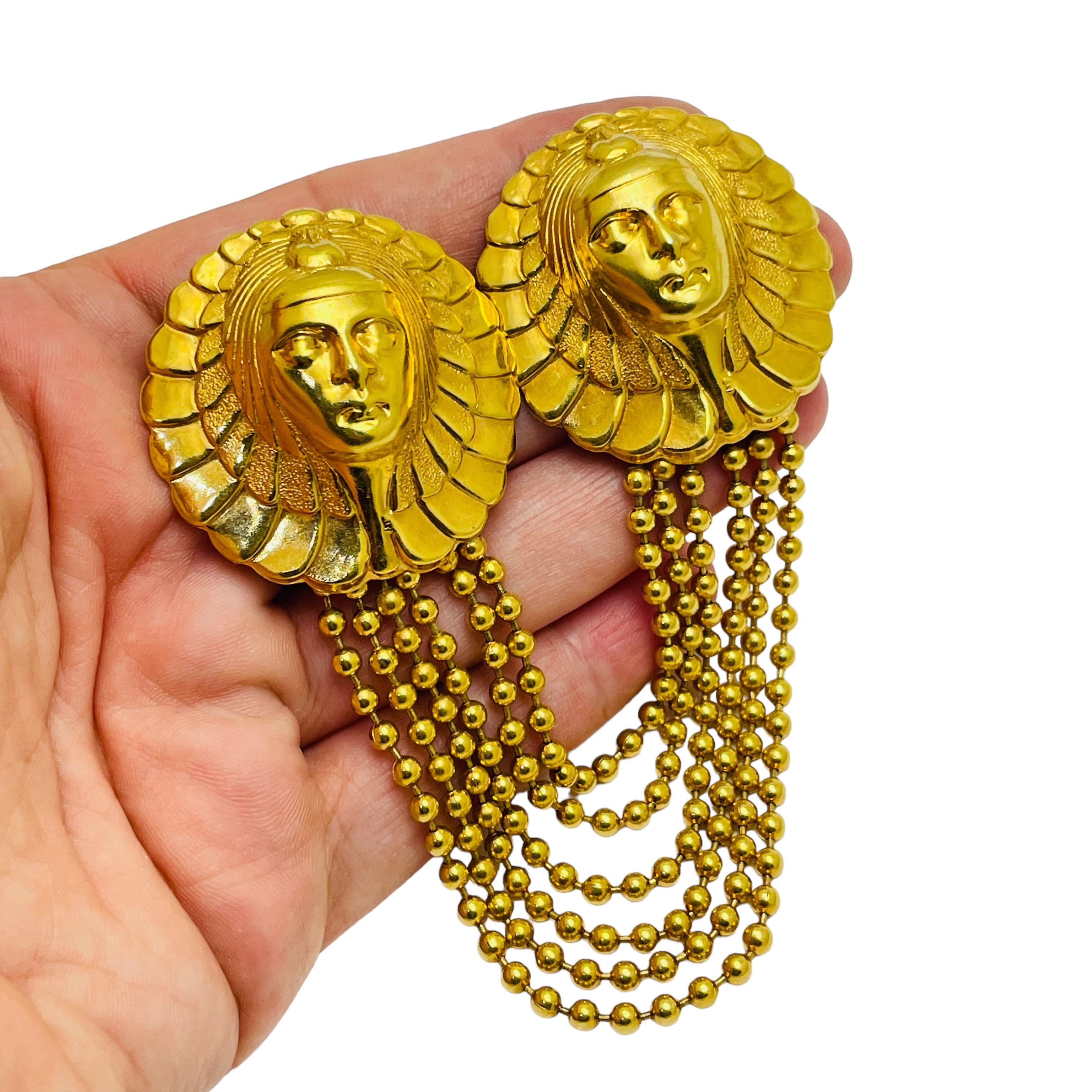 Women's Vintage gold indian head double designer brooch For Sale