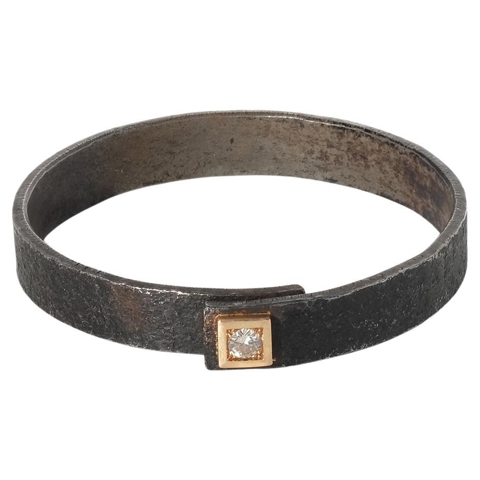 Vintage Gold, Iron and Diamond Bangle Bracelet by Michael Hamma, 1990s For Sale