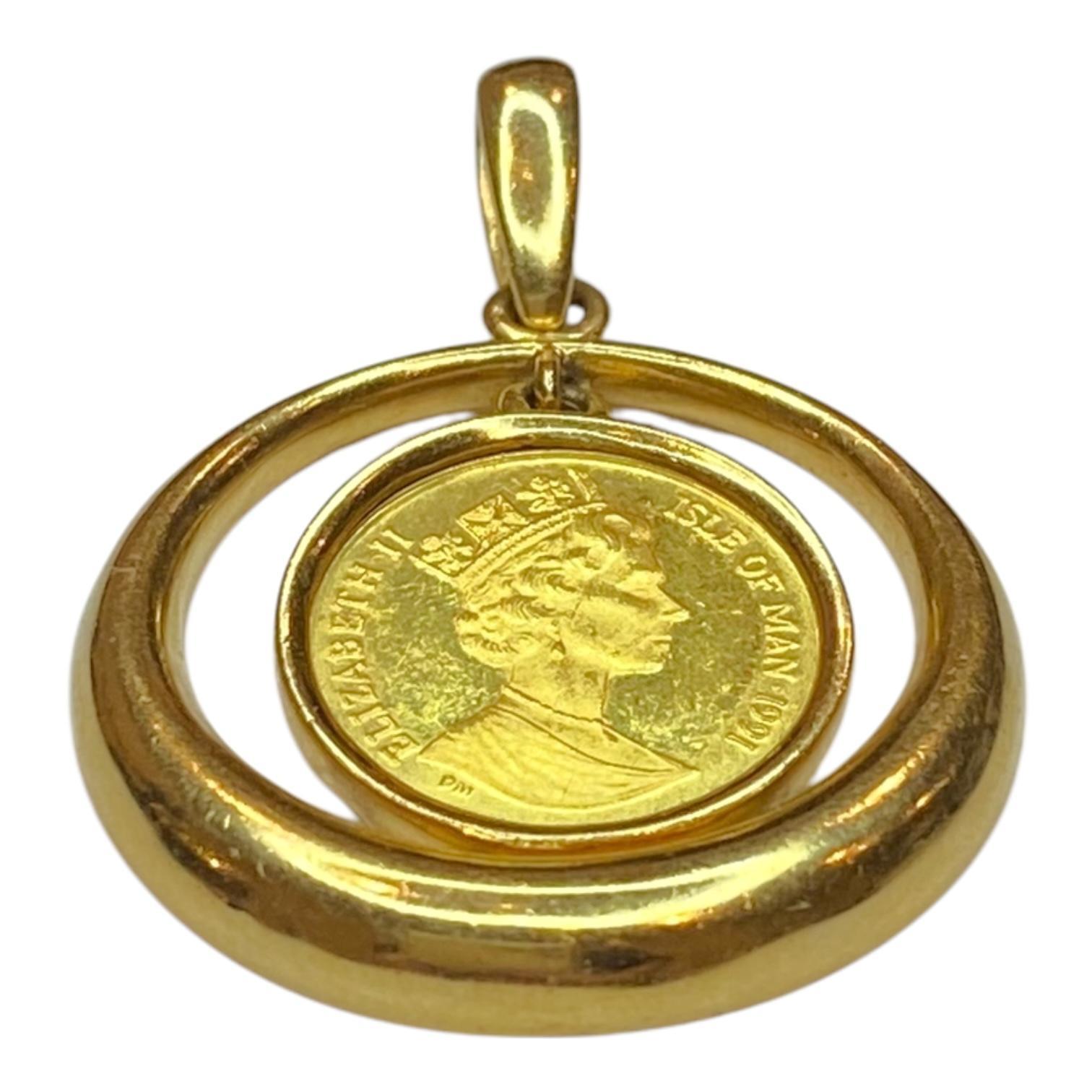 Contemporaneo Ciondolo con moneta d'oro d'epoca dell'Isle of Man