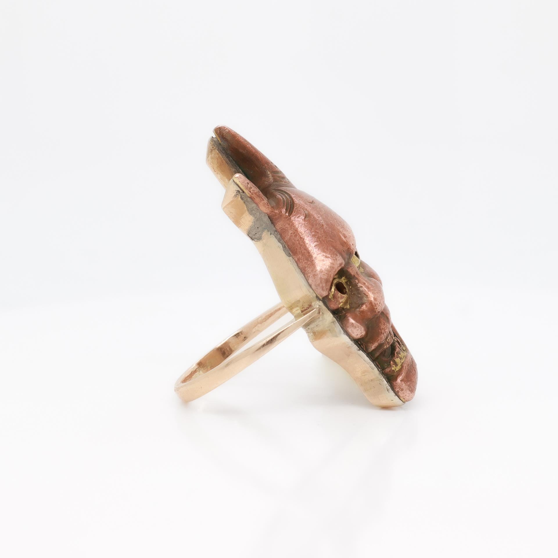 Anillo de cóctel vintage de oro y japonés Shakudo Hannya 'Diablo' o máscara de demonio 6