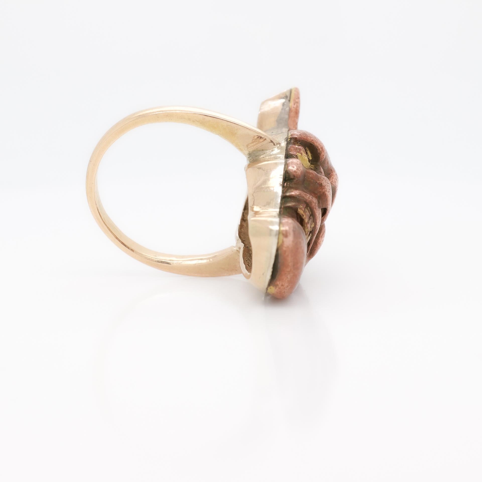 Anillo de cóctel vintage de oro y japonés Shakudo Hannya 'Diablo' o máscara de demonio 8