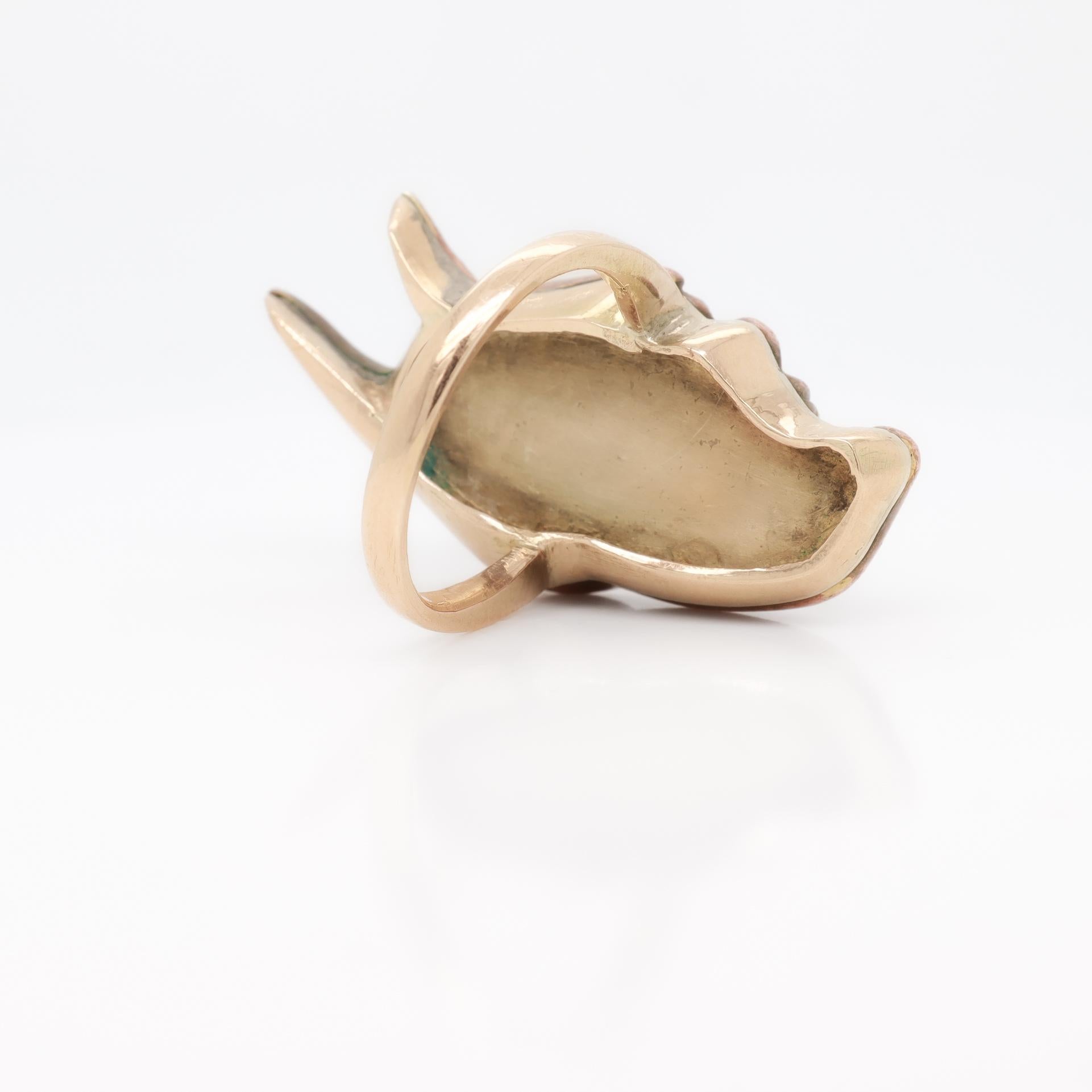 Anillo de cóctel vintage de oro y japonés Shakudo Hannya 'Diablo' o máscara de demonio 5