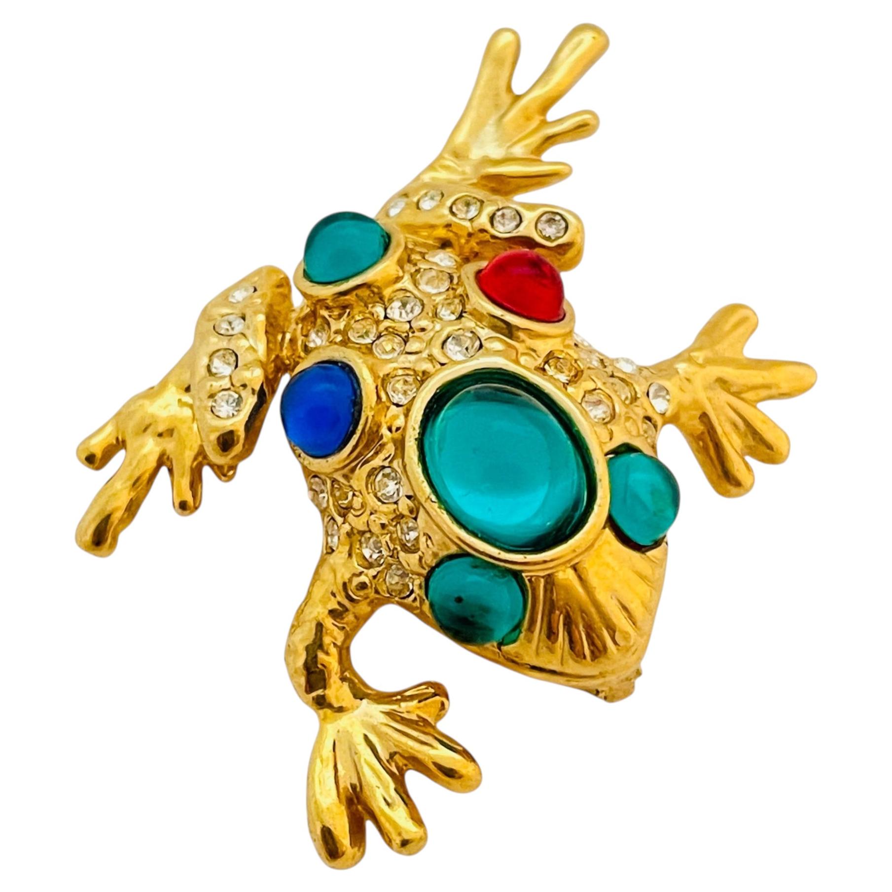 Vintage Jewell cabochon strass rana stilista spilla da passerella