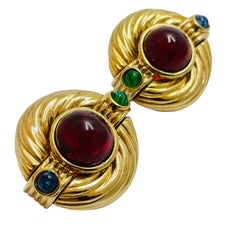 Vintage gold jewel clip on designer runway earrings