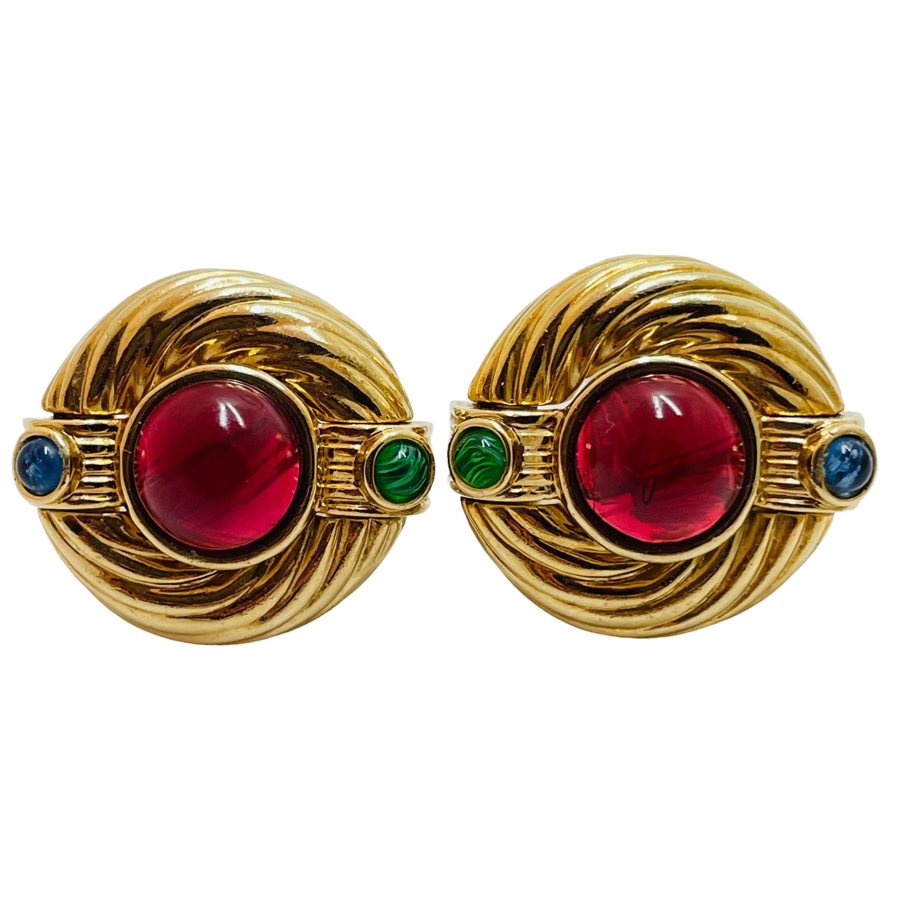 Women's or Men's Vintage gold jewel clip on designer runway earrings For Sale