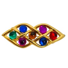 Vintage gold jewel colorful designer runway brooch
